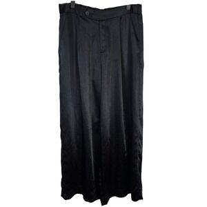 Banana Republic Satin Wide Leg Black Polyester Pants Size 8 Women's Trousers‎
